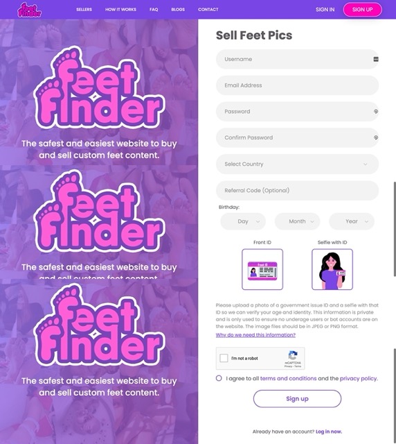 how to create a feetfinder profile